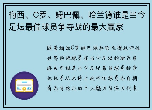 梅西、C罗、姆巴佩、哈兰德谁是当今足坛最佳球员争夺战的最大赢家 梅西、C罗、姆巴佩、哈兰德谁是当今足坛最佳球员争夺战的最大赢家